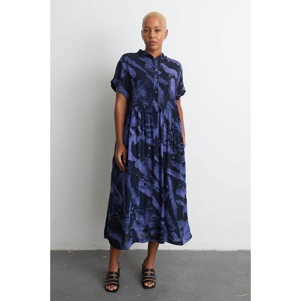 Osei Duro, Imperium Empire Waist Button Up Dress Purple Black Rorschach, Size S